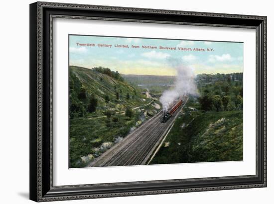 Albany, New York - 20th Century Limited Train View from Northern Blvd Viaduct-Lantern Press-Framed Art Print