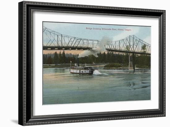 Albany, Oregon - Paddle Boat Crossing Willamette River-Lantern Press-Framed Art Print