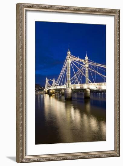 Albert Bridge and River Thames at Night, Chelsea, London, England, United Kingdom, Europe-Stuart-Framed Photographic Print