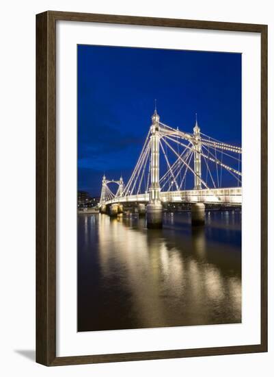 Albert Bridge and River Thames at Night, Chelsea, London, England, United Kingdom, Europe-Stuart-Framed Photographic Print