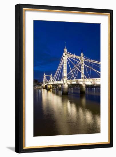 Albert Bridge and River Thames at Night, Chelsea, London, England, United Kingdom, Europe-Stuart-Framed Photographic Print