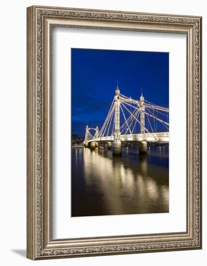 Albert Bridge and River Thames at Night, Chelsea, London, England, United Kingdom, Europe-Stuart-Framed Photographic Print