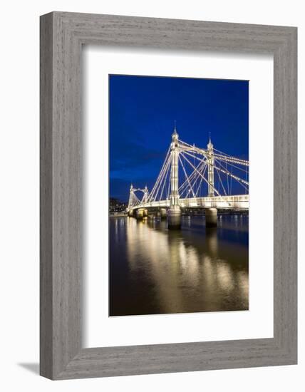 Albert Bridge and River Thames at Night, Chelsea, London, England, United Kingdom, Europe-Stuart-Framed Photographic Print