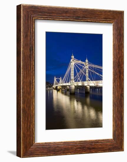 Albert Bridge and River Thames at Night, Chelsea, London, England, United Kingdom, Europe-Stuart-Framed Photographic Print