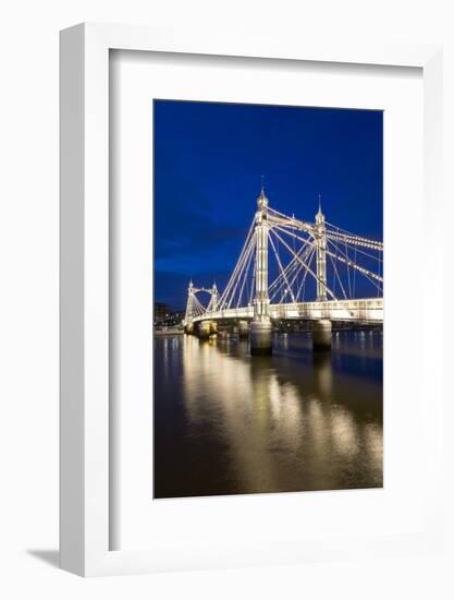 Albert Bridge and River Thames at Night, Chelsea, London, England, United Kingdom, Europe-Stuart-Framed Photographic Print