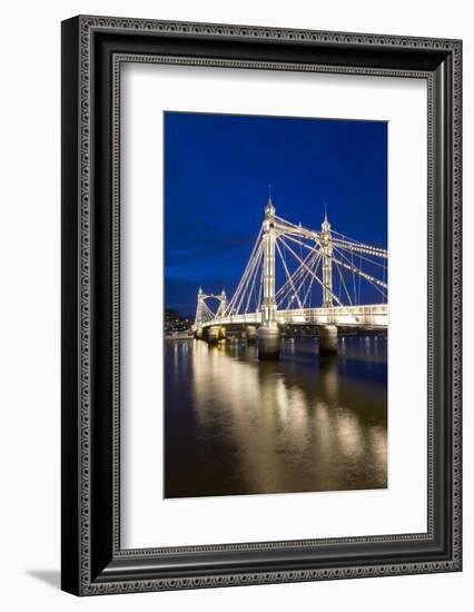 Albert Bridge and River Thames at Night, Chelsea, London, England, United Kingdom, Europe-Stuart-Framed Photographic Print