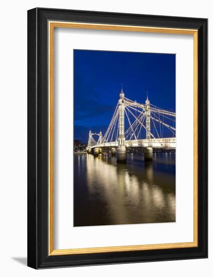 Albert Bridge and River Thames at Night, Chelsea, London, England, United Kingdom, Europe-Stuart-Framed Photographic Print