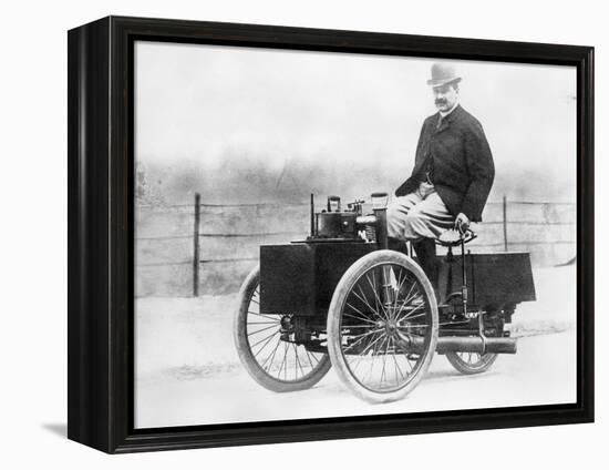 Albert De Dion on a Steam Tricycle, 1888-null-Framed Premier Image Canvas