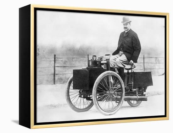 Albert De Dion on a Steam Tricycle, 1888-null-Framed Premier Image Canvas