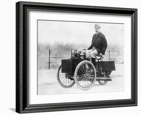 Albert De Dion on a Steam Tricycle, 1888-null-Framed Photographic Print