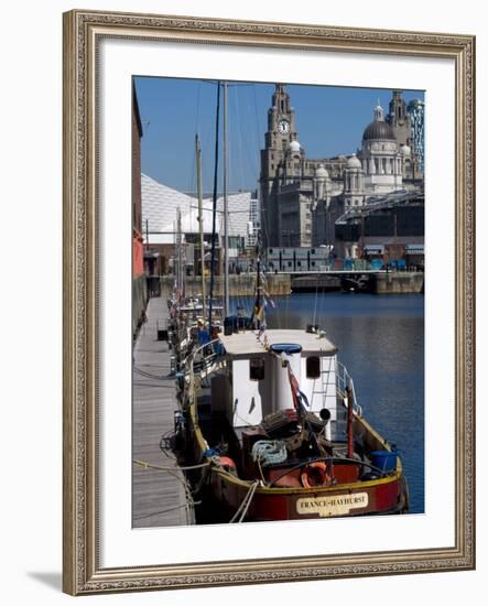 Albert Dock, with View of the Three Graces Behind, Liverpool, Merseyside-Ethel Davies-Framed Photographic Print