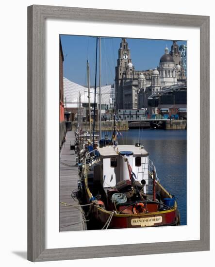 Albert Dock, with View of the Three Graces Behind, Liverpool, Merseyside-Ethel Davies-Framed Photographic Print