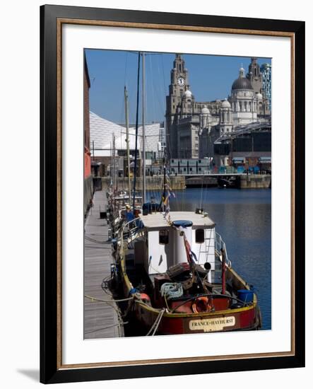 Albert Dock, with View of the Three Graces Behind, Liverpool, Merseyside-Ethel Davies-Framed Photographic Print