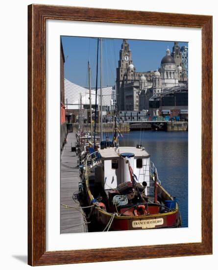 Albert Dock, with View of the Three Graces Behind, Liverpool, Merseyside-Ethel Davies-Framed Photographic Print