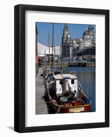 Albert Dock, with View of the Three Graces Behind, Liverpool, Merseyside-Ethel Davies-Framed Photographic Print