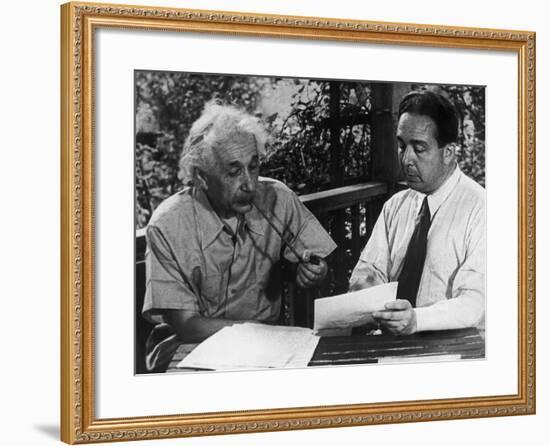 Albert Einstein, Leo Szilard Reenacting Signing Letter to Pres. Roosevelt Warning about Atomic Bomb-null-Framed Premium Photographic Print