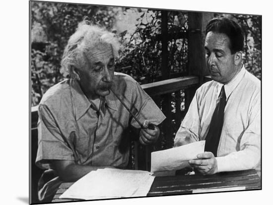 Albert Einstein, Leo Szilard Reenacting Signing Letter to Pres. Roosevelt Warning about Atomic Bomb-null-Mounted Premium Photographic Print