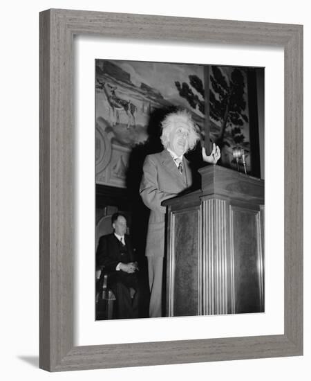 Albert Einstein speaking, c.1940-Harris & Ewing-Framed Photographic Print