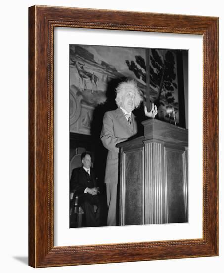 Albert Einstein speaking, c.1940-Harris & Ewing-Framed Photographic Print