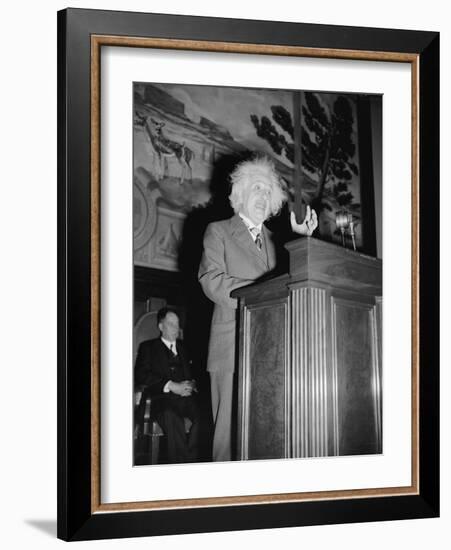 Albert Einstein speaking, c.1940-Harris & Ewing-Framed Photographic Print