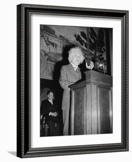 Albert Einstein speaking, c.1940-Harris & Ewing-Framed Photographic Print