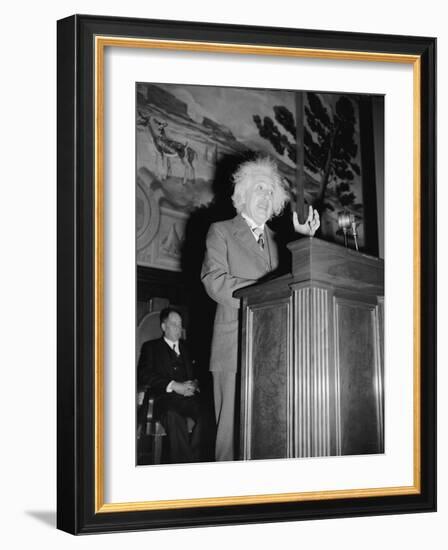 Albert Einstein speaking, c.1940-Harris & Ewing-Framed Photographic Print