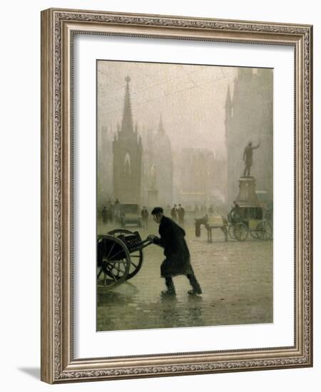 Albert Square, Manchester, 1910 (Oil on Jute)-Adolphe Valette-Framed Giclee Print