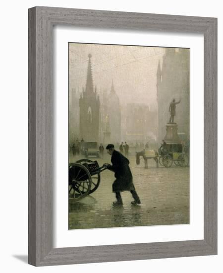 Albert Square, Manchester, 1910 (Oil on Jute)-Adolphe Valette-Framed Giclee Print