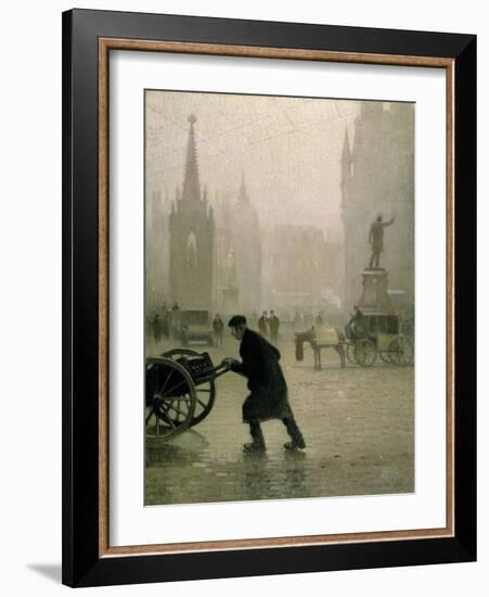 Albert Square, Manchester, 1910 (Oil on Jute)-Adolphe Valette-Framed Giclee Print