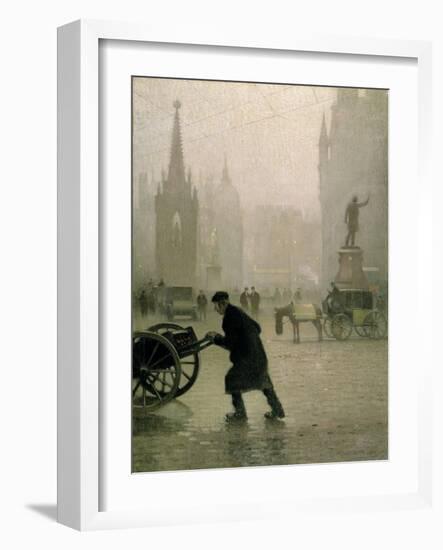 Albert Square, Manchester, 1910 (Oil on Jute)-Adolphe Valette-Framed Giclee Print