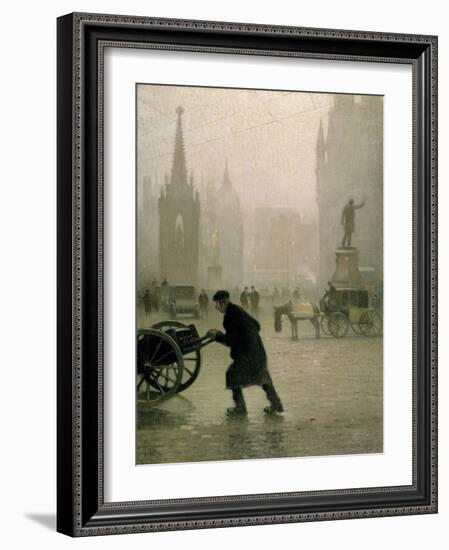 Albert Square, Manchester, 1910 (Oil on Jute)-Adolphe Valette-Framed Giclee Print