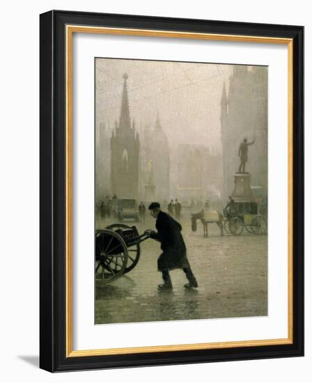 Albert Square, Manchester, 1910 (Oil on Jute)-Adolphe Valette-Framed Giclee Print