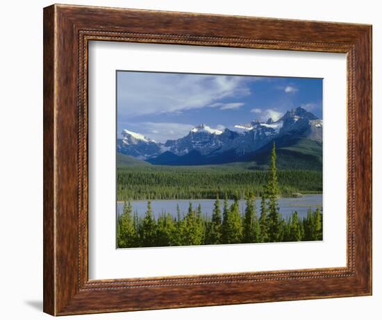 Alberta, Banff National Park, Mount Sarbach and Kaufmann Peaks Rise Above North Saskatchewan River-John Barger-Framed Photographic Print