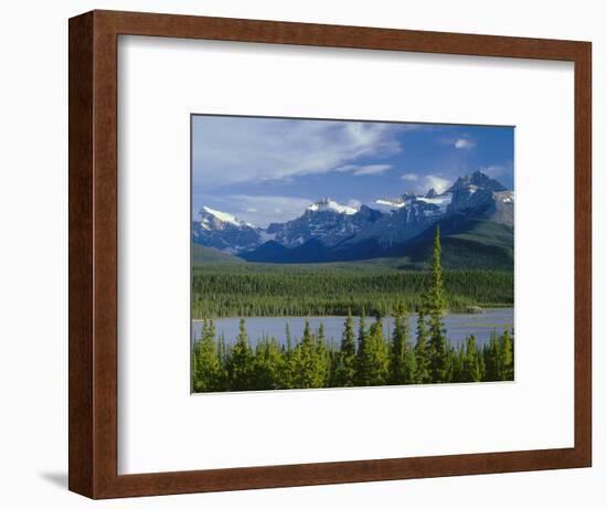 Alberta, Banff National Park, Mount Sarbach and Kaufmann Peaks Rise Above North Saskatchewan River-John Barger-Framed Photographic Print