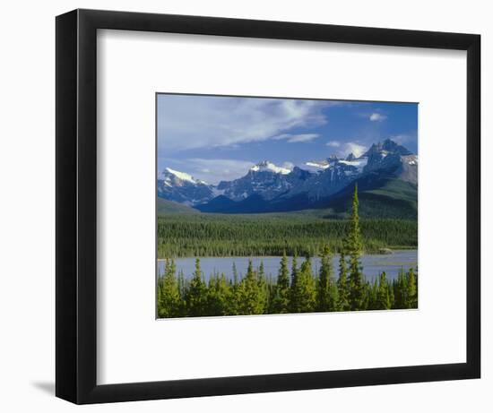 Alberta, Banff National Park, Mount Sarbach and Kaufmann Peaks Rise Above North Saskatchewan River-John Barger-Framed Photographic Print