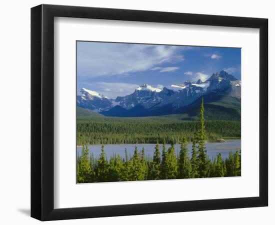 Alberta, Banff National Park, Mount Sarbach and Kaufmann Peaks Rise Above North Saskatchewan River-John Barger-Framed Photographic Print