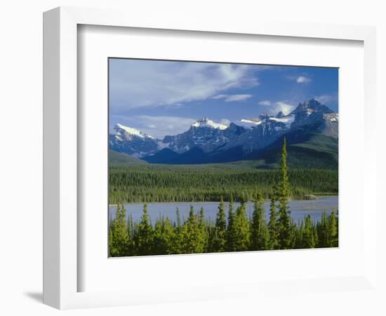 Alberta, Banff National Park, Mount Sarbach and Kaufmann Peaks Rise Above North Saskatchewan River-John Barger-Framed Photographic Print