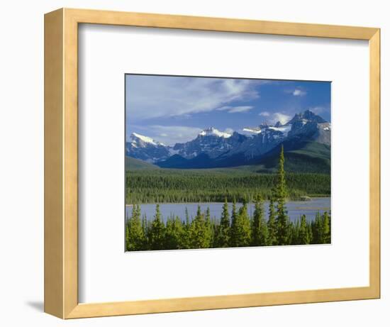 Alberta, Banff National Park, Mount Sarbach and Kaufmann Peaks Rise Above North Saskatchewan River-John Barger-Framed Photographic Print