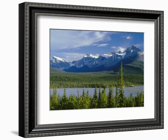 Alberta, Banff National Park, Mount Sarbach and Kaufmann Peaks Rise Above North Saskatchewan River-John Barger-Framed Photographic Print