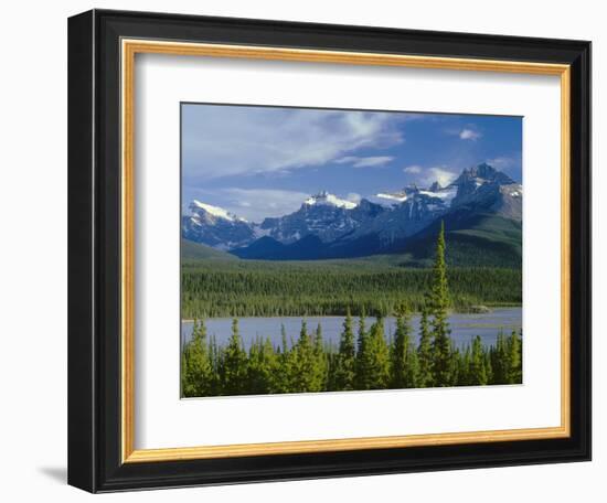 Alberta, Banff National Park, Mount Sarbach and Kaufmann Peaks Rise Above North Saskatchewan River-John Barger-Framed Photographic Print