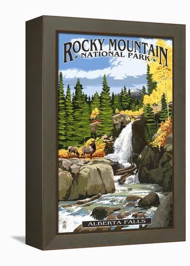 Alberta Falls - Rocky Mountain National Park-Lantern Press-Framed Stretched Canvas