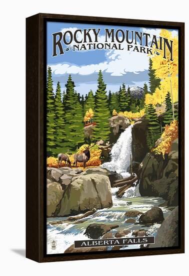 Alberta Falls - Rocky Mountain National Park-Lantern Press-Framed Stretched Canvas