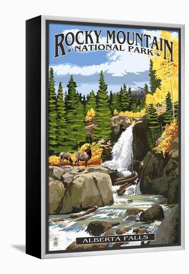 Alberta Falls - Rocky Mountain National Park-Lantern Press-Framed Stretched Canvas