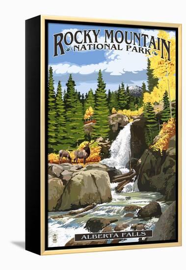 Alberta Falls - Rocky Mountain National Park-Lantern Press-Framed Stretched Canvas