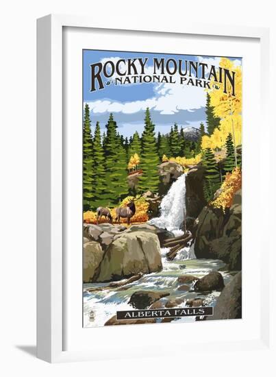 Alberta Falls - Rocky Mountain National Park-Lantern Press-Framed Premium Giclee Print