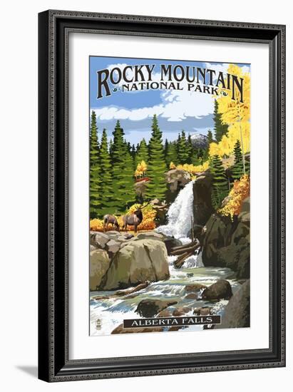 Alberta Falls - Rocky Mountain National Park-Lantern Press-Framed Premium Giclee Print