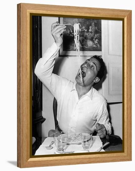 Alberto Sordi Eating Spaghetti-null-Framed Premier Image Canvas