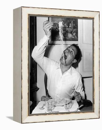 Alberto Sordi Eating Spaghetti-null-Framed Premier Image Canvas