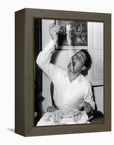 Alberto Sordi Eating Spaghetti-null-Framed Premier Image Canvas