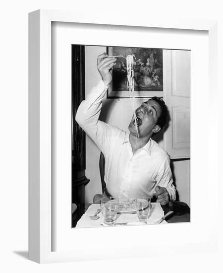 Alberto Sordi Eating Spaghetti--Framed Photographic Print